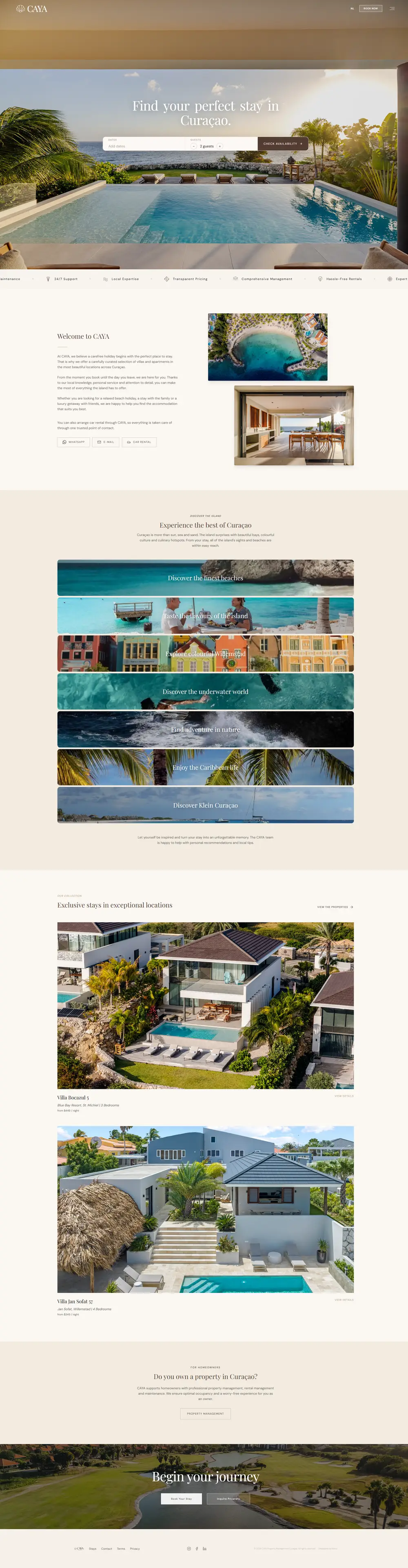 Website en boekingssysteem voor CAYA Property Management